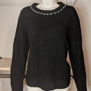 Never Worn H&M Comfy Black Sweater with Collar Rhinestone Detail